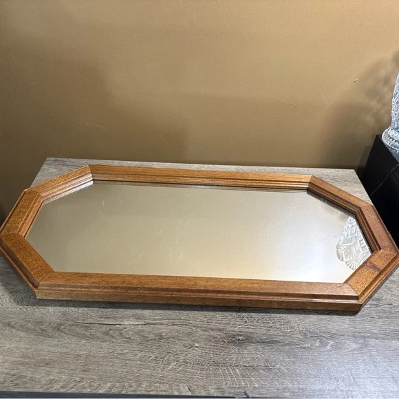 VINTAGE WOOD FRAMED OCTAGON MIRROR 22.25-11.25” 1980’s 3A - Picture 2 of 5
